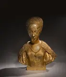 1er Grand Prix de Rome, 1925. Prix d'Indochine en 1932. Directeur de l'Ecole supérieure des Beaux-Arts d'Indochine. Buste d'une dame de qualité vénitienne du XV by Évariste Jonchère, Plâtre à patine doré, sold Mar 2022