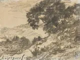 Deux dessins encadrés: - Rideau d'arbres by Henri Harpignies, Crayon sur papier, sold Nov 2021