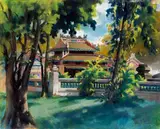 Vue de la grande pagode by Le van Xuong, Pastel sur papier, sold Oct 2021