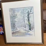 Paysage enneigé by Marcel Euvrard, Aquarelle encadrée, sold Jul 2021