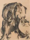 Retour de pêche by Marcel Pottier, Crayon sur papier encadré monogrammé et daté, sold Jun 2021