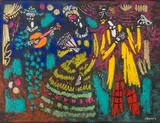 Le bal masqué by Vytautas Kasiulis, Crayon gras sur papier signé en bas à droite, sold Apr 2021