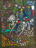 Les deux cavaliers by Vytautas Kasiulis, Crayon gras sur papier signé en bas à droite, sold Apr 2021