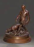 Le valet de limier by Pierre-Jules Mêne, Bronze à patine brune nuancée, fonte ancienne signée sur la terrasse, sold Mar 2021