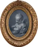 Amour à la rose (une grisaille) by Jean-Honoré Fragonard, Toile marouflée sur panneau oval, sold Nov 2023