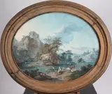 Scène pastorale by Jean-Batiste Huet, Gouache sur papier à vue ovale, sold Apr 2026