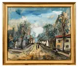 Collection Jacques Thalheimer Allée de village arborée avec promeneurs by Maurice de Vlaminck, Gouache et encre de Chine sur papier, sold Mar 2026