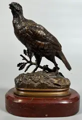 Perdrix by Alfred Dubucand, Bronze à patine brune signé sur la terrasse Socle en marbre rouge, sold Mar 2026