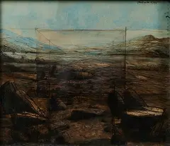 Paysage by Ivan Theimer, 1975, Aquarelle et encre de Chine sur fond d'impression, sold Jun 2024