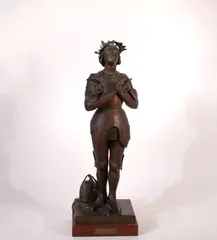Jehanne d'Arc en prière by Antonin Mercié, Bronze à patine brune sur un socle en marbre rouge, sold Mar 2026