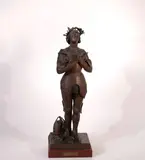 Jehanne d'Arc en prière by Antonin Mercié, Bronze à patine brune sur un socle en marbre rouge, sold Mar 2026