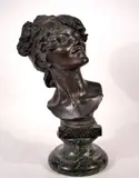 Buste de gitane by Jean Antoine Injalbert, Bronze à patine brune sur socle mouluré en marbre vert de mer, sold Mar 2026