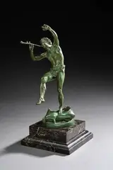 Le Faune dansant by Eugène-Louis Lequesne, Épreuve en bronze à patine verte reposant sur un socle en marbre, sold Mar 2026