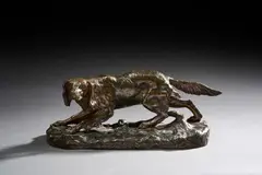 Épagneul à l’arrêt by Jules Moigniez, Épreuve en bronze à patine brune, sold Mar 2026