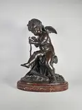 Cupidon mettant une corde à son arc by Charles-Gabriel Lemire, Epreuve en bronze à patine brun nuancé, sold Jul 2025