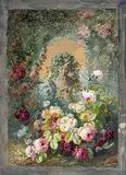 Roses autour de la statue by Édouard Pourchet, 1874, Gouache et aquarelle signée et datée en bas à droite, sold Apr 2025