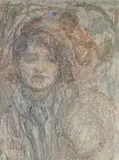 Portrait de jeune femme by Edmond Francois Aman-Jean, Crayon noir et sanguine signé vers le bas et le milieu, sold Apr 2025