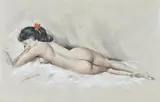 Nu allongé by Jules Gustave Lempereur, Pastel signé vers le bas à gauche, sold Apr 2025