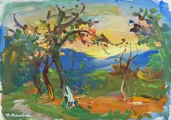 Forêt et vallon by Vasyl Khmeluk, Gouache sur papier signé en bas à gauche, sold Apr 2025