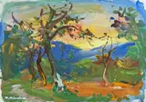 Forêt et vallon by Vasyl Khmeluk, Gouache sur papier signé en bas à gauche, sold Apr 2025
