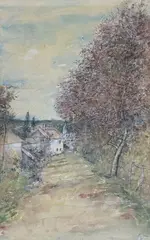 Vers le village by Bernard Gantner, 1988, Aquarelle signée et datée en bas à droite, sold Apr 2025