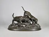 Deux bassets sur la trace by Jules Moigniez, Epreuve en bronze à patine brun nuancé, sold Apr 2025