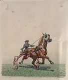 Trotteur en sulky by Francisque Rebour, Gouache signée en bas à droite, sold Feb 2025