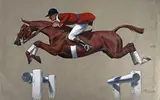 Saut d'obstacle by Francisque Rebour, Gouache signée en bas à droite, sold Feb 2025