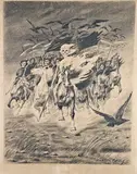 Faucheuses à cheval by Francisque Rebour, Lithographie rehaussée au fusain, sold Feb 2025