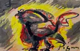 Le Coq by Édouard Pignon, 1962, Encre de Chine et gouache signée en bas à droite, sold Feb 2025