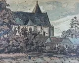 Derrière l'église by Jan Peszke, Encre, lavis d'encre et aquarelle signée en bas à gauche, sold Dec 2024