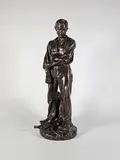 Paysan relevant ses manches by Jules Dalou, Epreuve en bronze à patine brun foncé nuancée rouge, sold Dec 2024