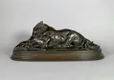Tigre dévorant une gazelle by Antoine-Louis Barye, Épreuve en bronze à patine brun nuancé, sold Dec 2024