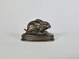 Lapin oreilles couchées by Antoine-Louis Barye, Epreuve en bronze à patine brun nuancé non signée, sold Dec 2024