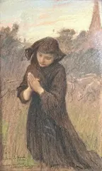 Jeune fille en prière, à l'évocation de Jeanne d'Arc by Émile Friant, 1901, Pastel et fusain signé et daté en bas à gauche, sold Oct 2024