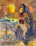 Femme à l'ouvrage by Max Wulfart, Aquarelle signée en bas à gauche, sold Oct 2024