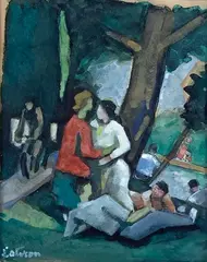 Déjeuner sur l'herbe by Robert Lotiron, Gouache signée en bas à gauche, sold Oct 2024