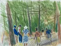 Au parc by Edmond Heuzé, Pastel signé en bas à droite, sold Oct 2024