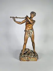 L'improvisateur" by Félix Charpentier, 1887, Epreuve en bronze à patine brun nuancé, sold Oct 2024