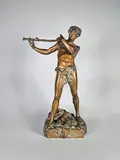 L'improvisateur" by Félix Charpentier, 1887, Epreuve en bronze à patine brun nuancé, sold Oct 2024