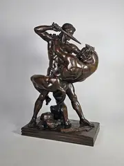 Thésée combattant le Minotaure (seconde version) by Antoine-Louis Barye, Epreuve en bronze à très belle patine brun nuancé, sold Oct 2024