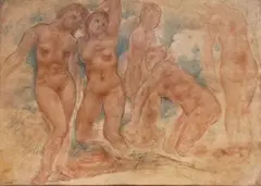 Les baigneuses by Léon-Ernest Drivier, Aquarelle sur traits de crayon signée en bas à gauche, sold Jun 2024