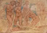 Les baigneuses by Léon-Ernest Drivier, Aquarelle sur traits de crayon signée en bas à gauche, sold Jun 2024