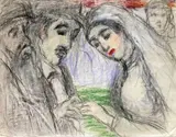 Les mariés by Max Wulfart, Fusain et pastel signé en bas à droite, sold Jun 2024