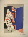 Femme au paravent by Sonia Delaunay, Lithographie en couleurs signée dans la planche en bas à droite et justifiée, sold Jun 2024