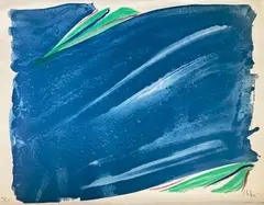 Composition bleu et verte by Olivier Debré, Lithographie en couleurs signée en bas à droite et justifiée, sold Jun 2024