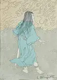 Planche tirée de Légendes Japonaises l'eau la terre le ciel et le feu by Tsuguharu Foujita, Lithographie signée en bas à droite, sold Jun 2024