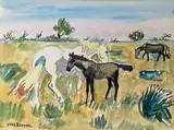 Le poulain noir by Yves Brayer, Aquarelle signée en bas à gauche, sold May 2024