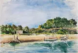 Bateaux en bord de plage by Octave Patureau, 1966, Aquarelle signée en bas à droite et datée en bas à gauche, sold May 2024