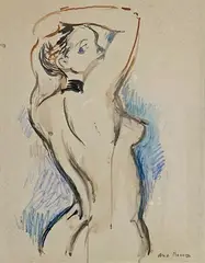 Nu de trois-quarts dos by André Planson, Gouache et pastel signé en bas à droite, sold May 2024